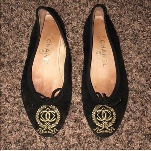 Chanel black velour flats